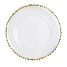  13" Clear with Gold Beaded Rim Acrylic Charger 