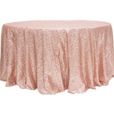 Sequin 120" Round Tablecloth Blush/Rose Gold