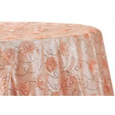 Flower on Sequin Taffeta Tablecloth 120" Round Blush/Rose Gold