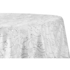 Flower on Sequin Taffeta Tablecloth 120" Round White