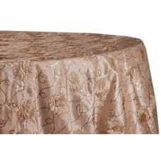 Flower on Sequin Taffeta Tablecloth 132" Round Champagne