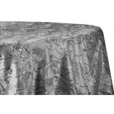 Flower on Sequin Taffeta Tablecloth 132" Round Silver