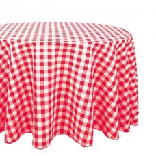 Polyester 120" Round Tablecloth Red and White Checkered